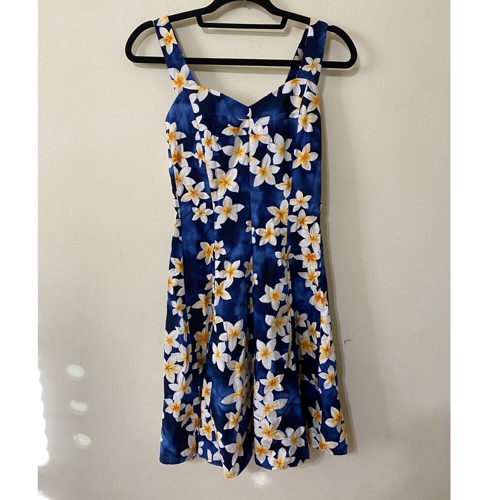 Royal Hawaiian Creations Mini Sundress Plumeria Blue Cotton Hawaiian size Medium